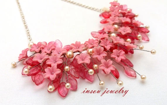 Pink Statement Necklace, Pink Bib 